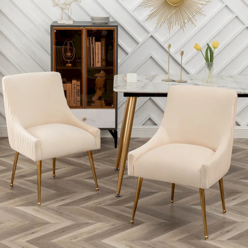 Chaise de salle à manger ou de coiffeuse en velours plissé bouclé style glamour moderne (lot de 2) avec poignée arrière