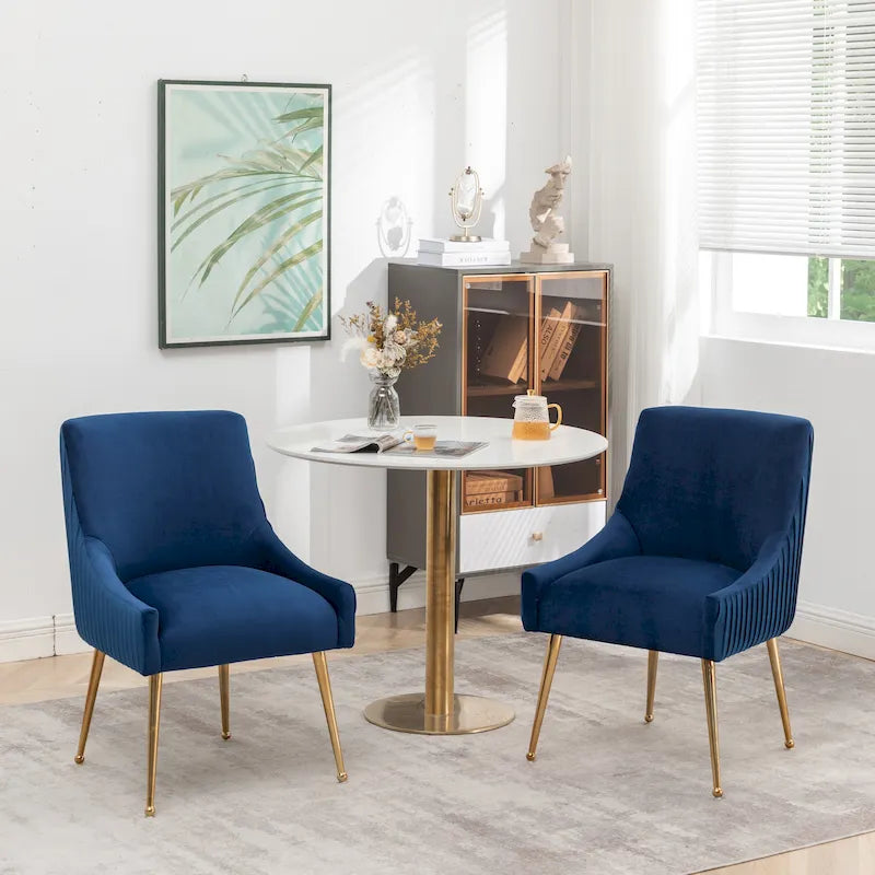 Chaise de salle à manger ou de coiffeuse en velours plissé bouclé style glamour moderne (lot de 2) avec poignée arrière