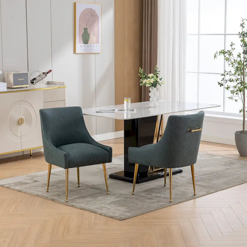 Chaise de salle à manger ou de coiffeuse en velours plissé bouclé style glamour moderne (lot de 2) avec poignée arrière