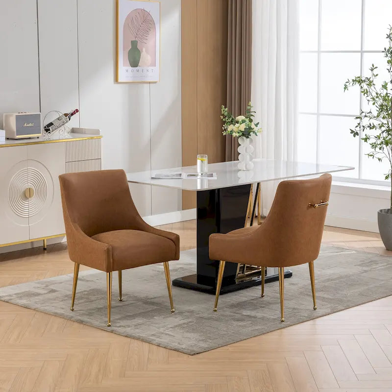 Chaise de salle à manger ou de coiffeuse en velours plissé bouclé style glamour moderne (lot de 2) avec poignée arrière