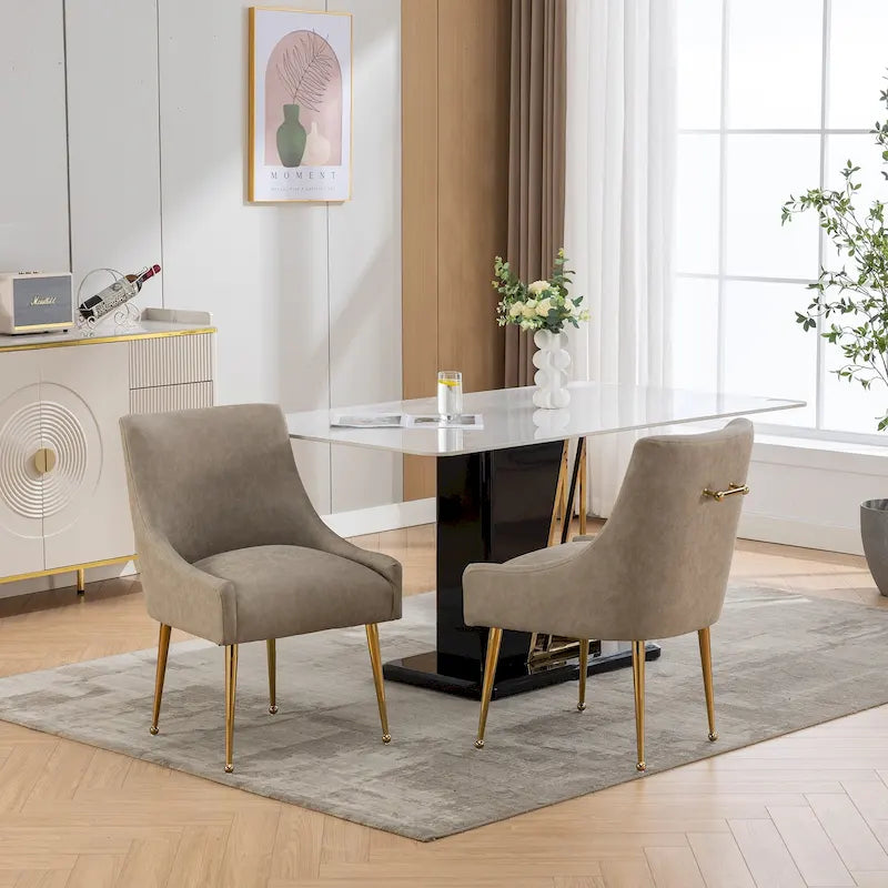 Chaise de salle à manger ou de coiffeuse en velours plissé bouclé style glamour moderne (lot de 2) avec poignée arrière