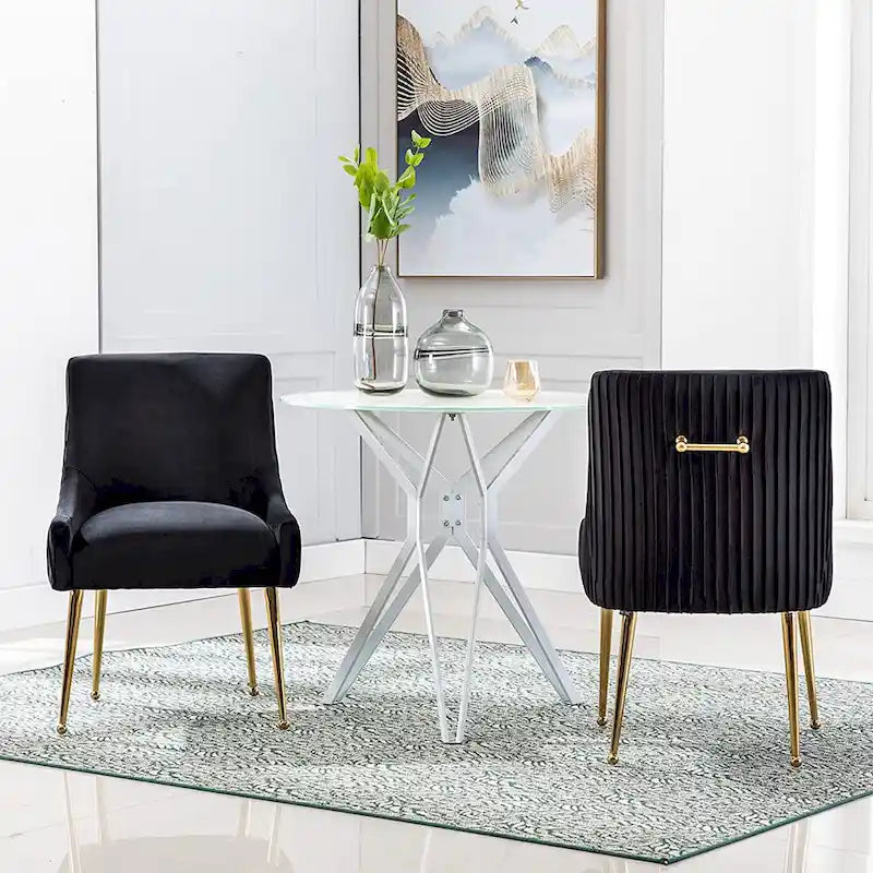 Chaise de salle à manger ou de coiffeuse en velours plissé bouclé style glamour moderne (lot de 2) avec poignée arrière