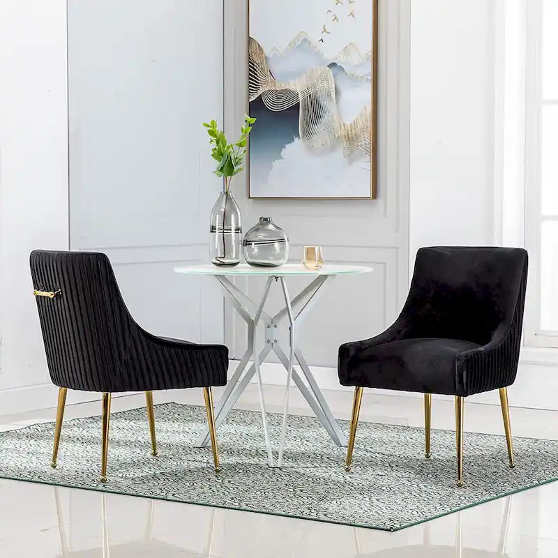 Chaise de salle à manger ou de coiffeuse en velours plissé bouclé style glamour moderne (lot de 2) avec poignée arrière