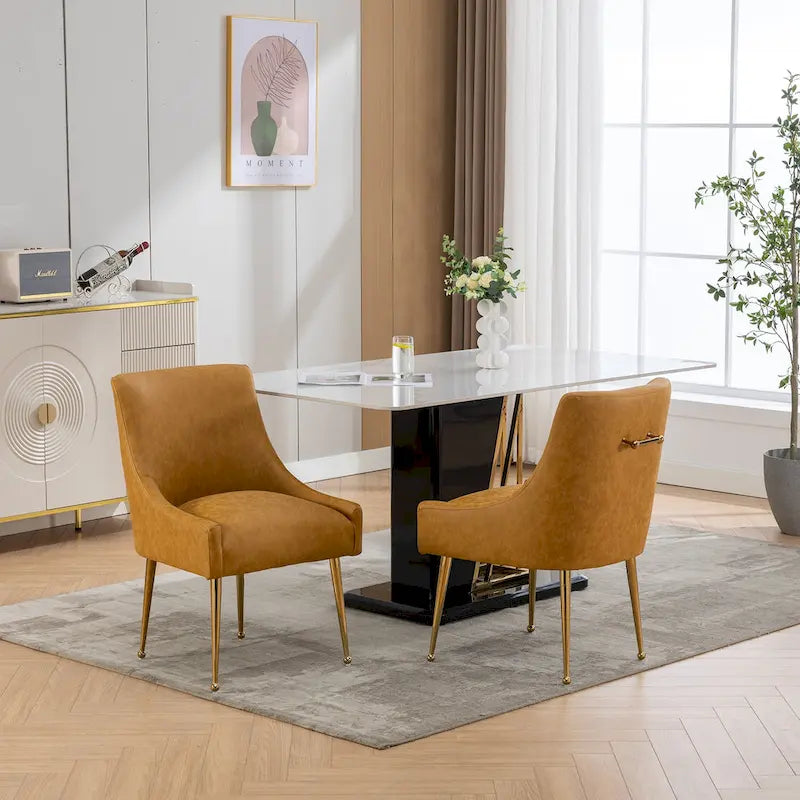 Chaise de salle à manger ou de coiffeuse en velours plissé bouclé style glamour moderne (lot de 2) avec poignée arrière