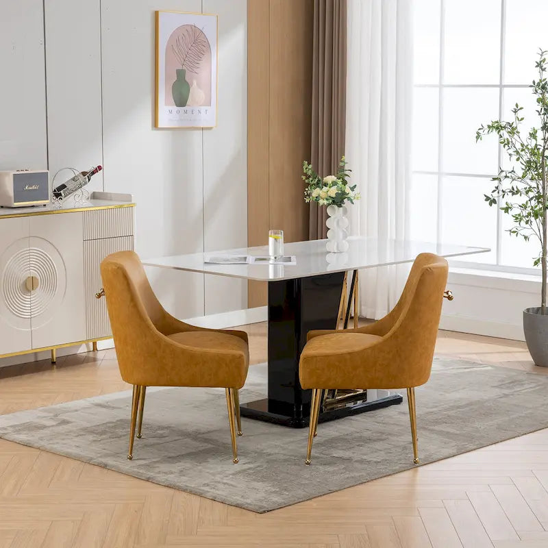 Chaise de salle à manger ou de coiffeuse en velours plissé bouclé style glamour moderne (lot de 2) avec poignée arrière