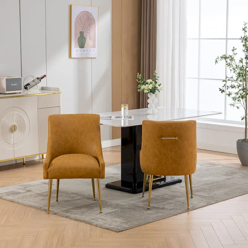 Chaise de salle à manger ou de coiffeuse en velours plissé bouclé style glamour moderne (lot de 2) avec poignée arrière