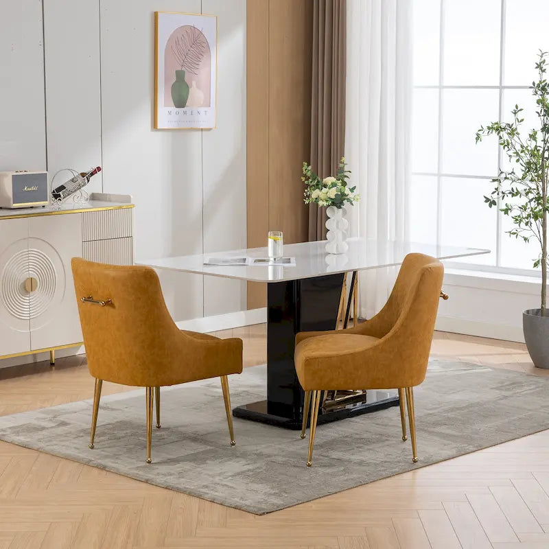Chaise de salle à manger ou de coiffeuse en velours plissé bouclé style glamour moderne (lot de 2) avec poignée arrière