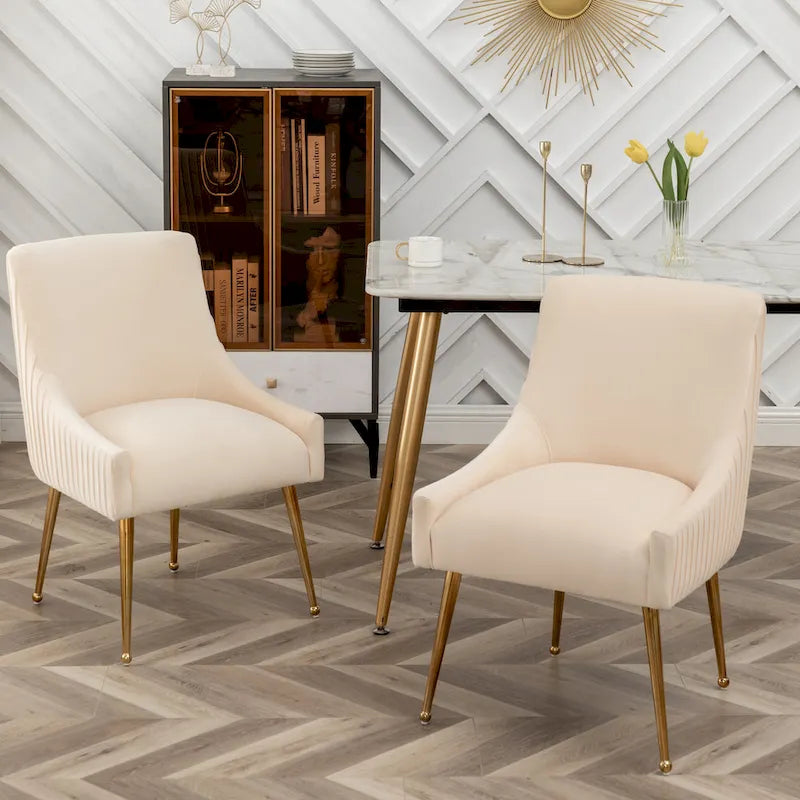 Chaise de salle à manger ou de coiffeuse en velours plissé bouclé style glamour moderne (lot de 2) avec poignée arrière