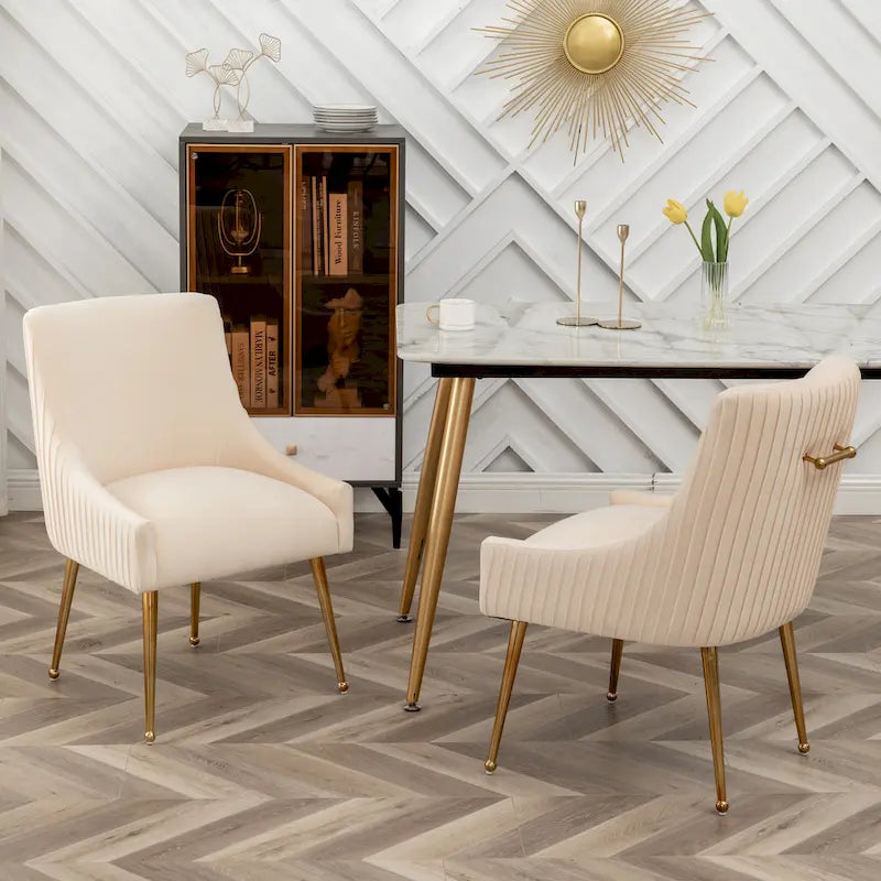 Chaise de salle à manger ou de coiffeuse en velours plissé bouclé style glamour moderne (lot de 2) avec poignée arrière
