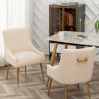 Chaise de salle à manger ou de coiffeuse en velours plissé bouclé style glamour moderne (lot de 2) avec poignée arrière