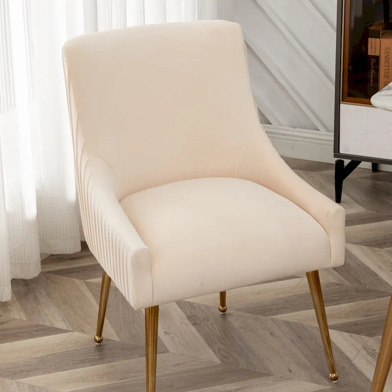 Chaise de salle à manger ou de coiffeuse en velours plissé bouclé style glamour moderne (lot de 2) avec poignée arrière