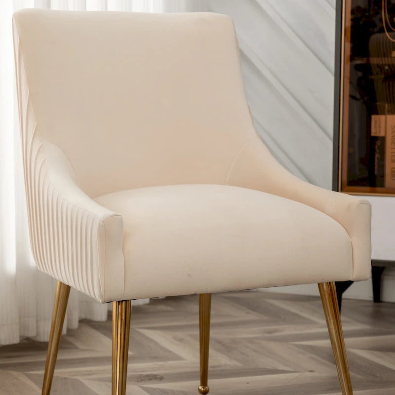 Chaise de salle à manger ou de coiffeuse en velours plissé bouclé style glamour moderne (lot de 2) avec poignée arrière