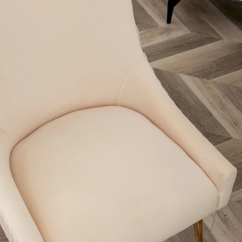 Chaise de salle à manger ou de coiffeuse en velours plissé bouclé style glamour moderne (lot de 2) avec poignée arrière