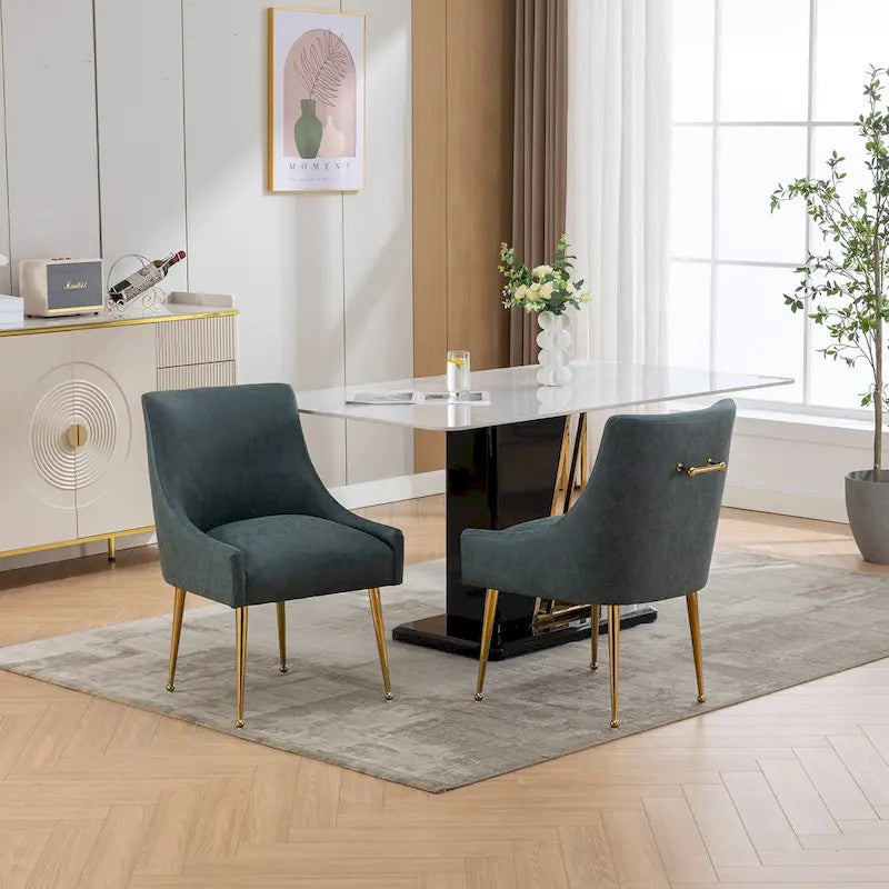 Chaise de salle à manger ou de coiffeuse en velours plissé bouclé style glamour moderne (lot de 2) avec poignée arrière