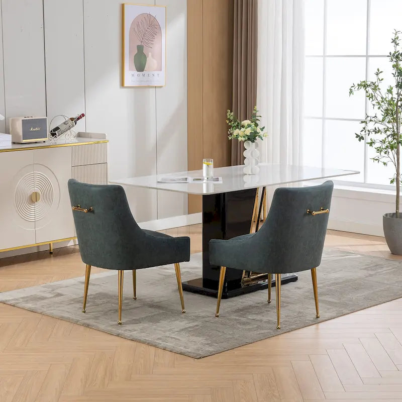 Chaise de salle à manger ou de coiffeuse en velours plissé bouclé style glamour moderne (lot de 2) avec poignée arrière