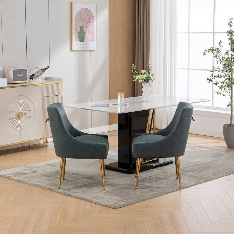 Chaise de salle à manger ou de coiffeuse en velours plissé bouclé style glamour moderne (lot de 2) avec poignée arrière