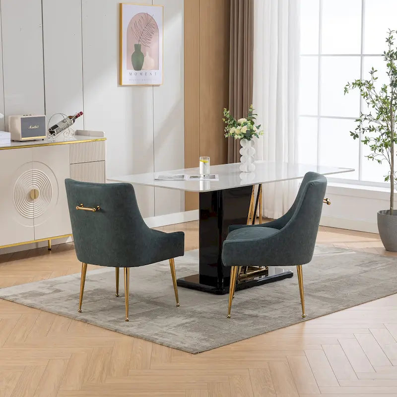 Chaise de salle à manger ou de coiffeuse en velours plissé bouclé style glamour moderne (lot de 2) avec poignée arrière