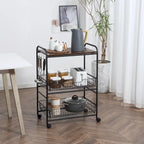 HOMCOM 24 3-Tier Rolling Kitchen Cart, Utility Storage Trolley with 2 Basket Drawers, Side Hooks for Dining Room