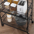 Chariot de cuisine roulant à 3 niveaux 24, chariot de rangement utilitaire avec 2 tiroirs à paniers, crochets latéraux pour salle à manger