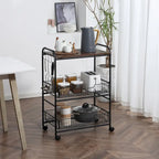 Chariot de cuisine roulant à 3 niveaux 24, chariot de rangement utilitaire avec 2 tiroirs à paniers, crochets latéraux pour salle à manger