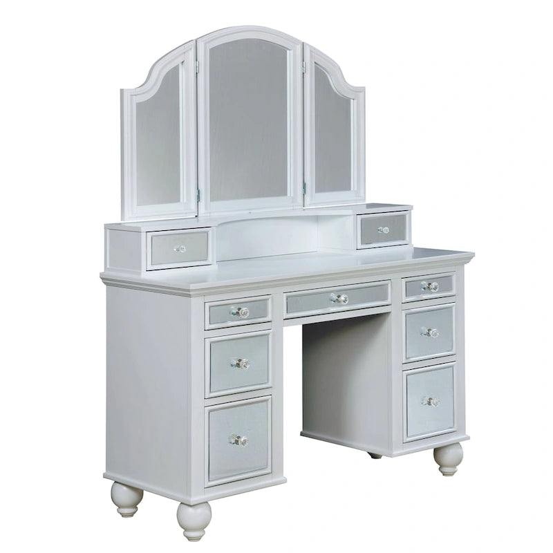 Furniture of America Nena Glam Wood 3-Piece Makeup Vanity Set with Tri-fold Mirror