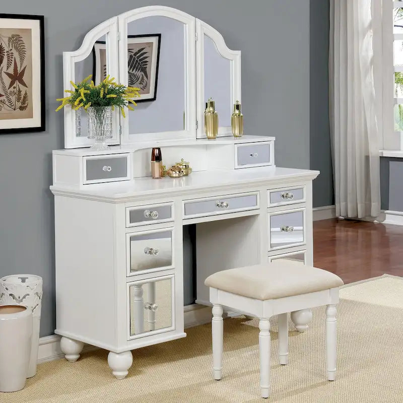 Coiffeuse 3 pièces Glam Wood avec miroir triptyque