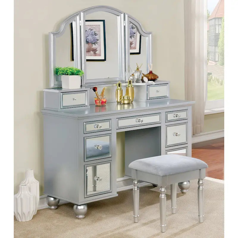 Coiffeuse 3 pièces Glam Wood avec miroir triptyque