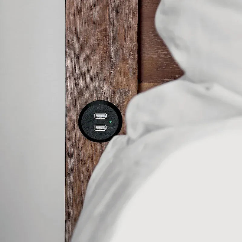 Lit de rangement rustique en bois à 2 tiroirs avec tête de lit USB