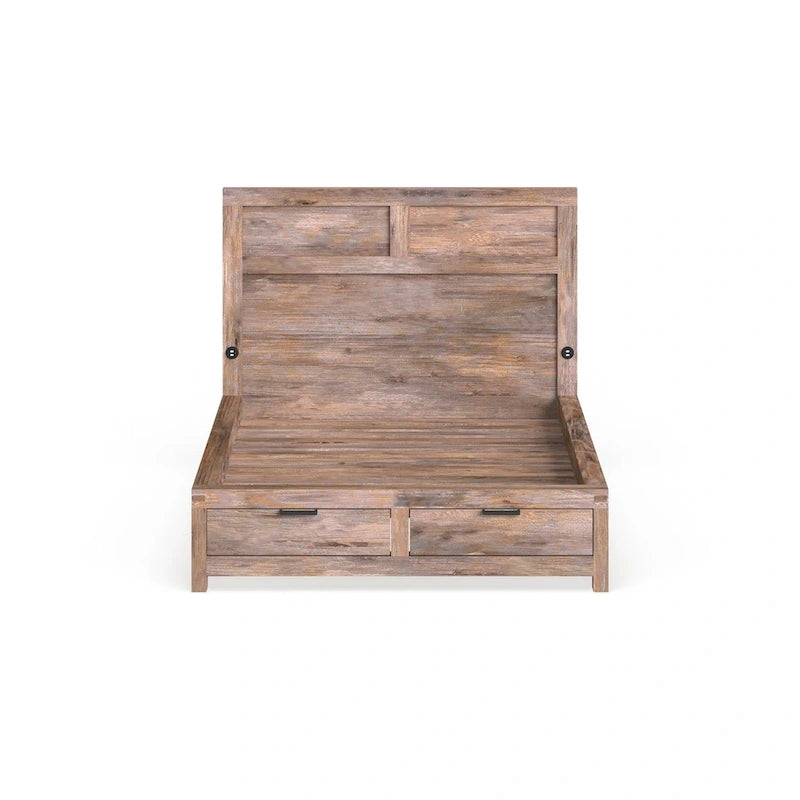 Lit de rangement rustique en bois à 2 tiroirs avec tête de lit USB