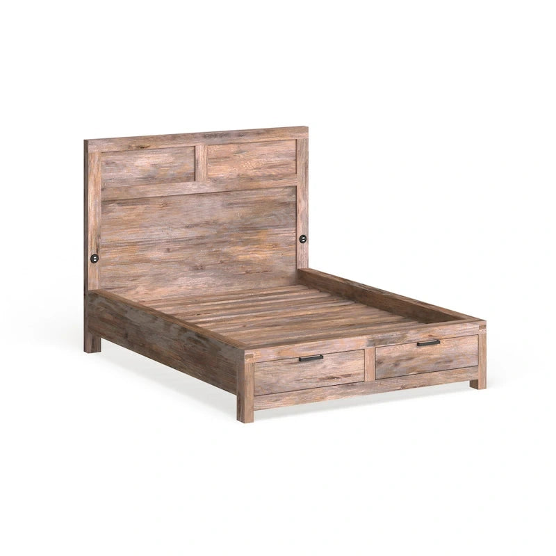 Lit de rangement rustique en bois à 2 tiroirs avec tête de lit USB