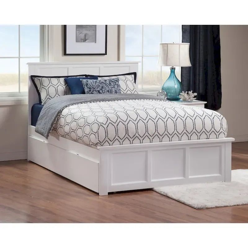Lit plateforme double Madison White avec lit gigogne double