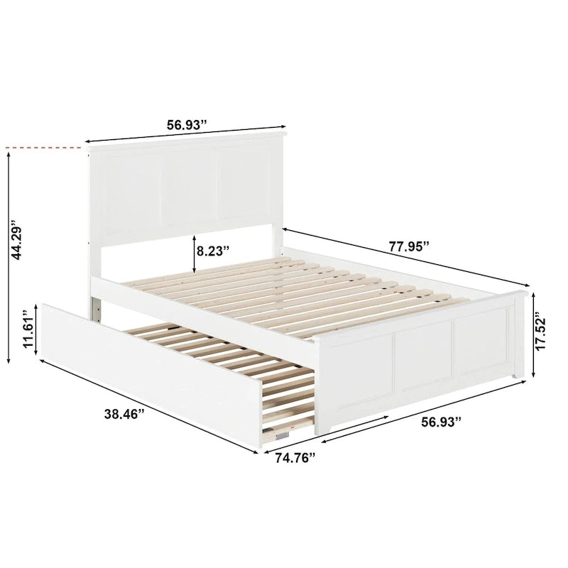 Lit plateforme double Madison White avec lit gigogne double