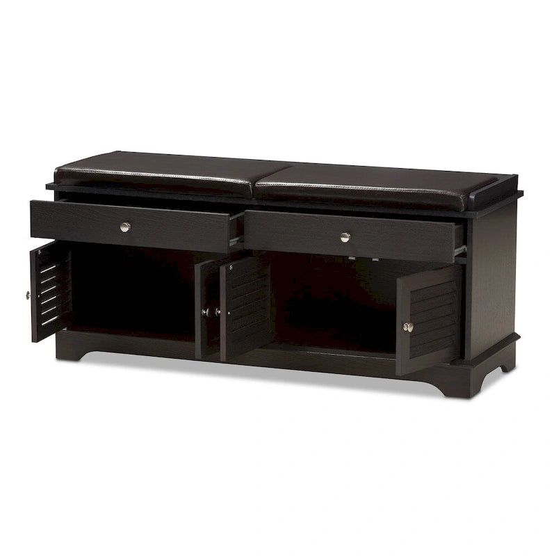 Banc de rangement à chaussures contemporain marron foncé à 2 tiroirs
