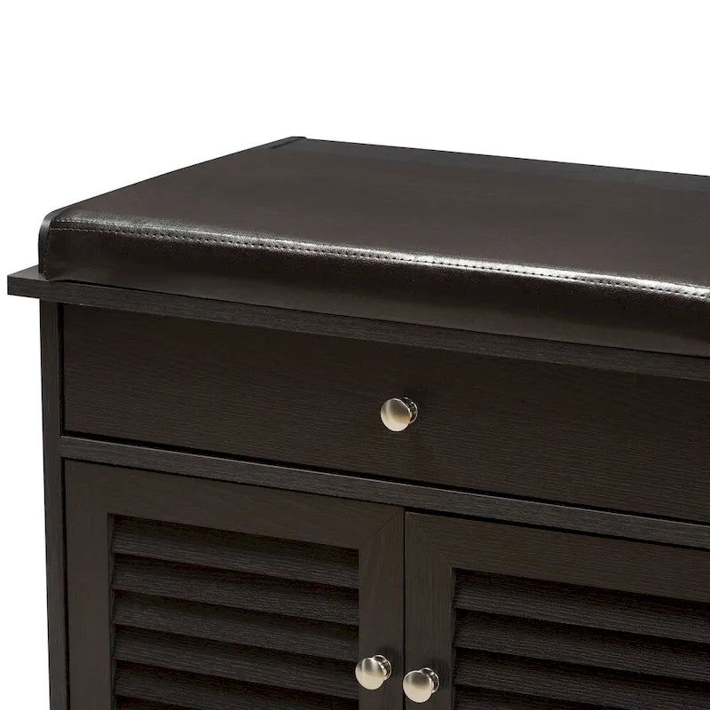 Banc de rangement à chaussures contemporain marron foncé à 2 tiroirs