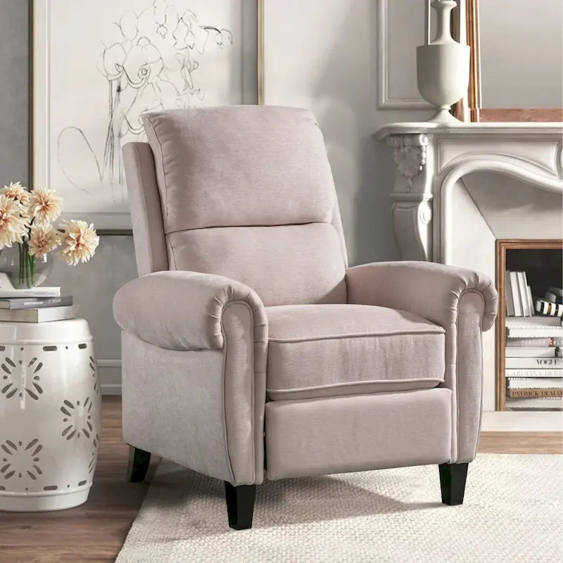 Fauteuil inclinable à dossier basculant, revêtu de chenille, avec repose-pieds fixe