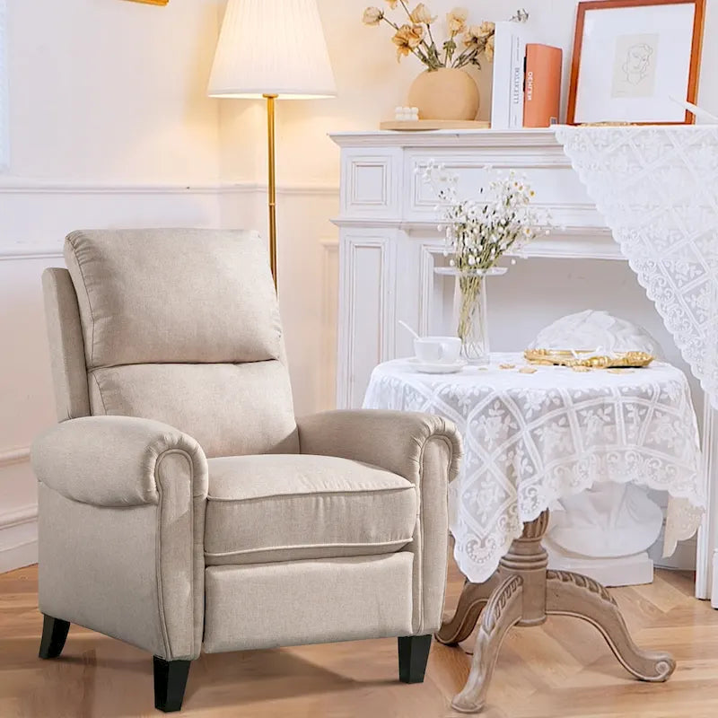 Fauteuil inclinable à dossier basculant, revêtu de chenille, avec repose-pieds fixe