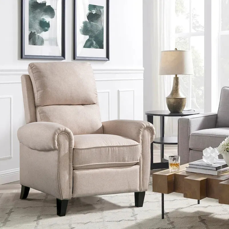 Fauteuil inclinable à dossier basculant, revêtu de chenille, avec repose-pieds fixe