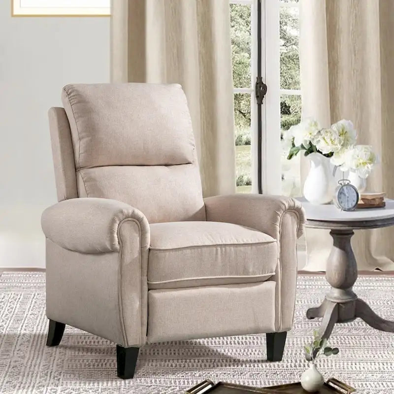 Fauteuil inclinable à dossier basculant, revêtu de chenille, avec repose-pieds fixe