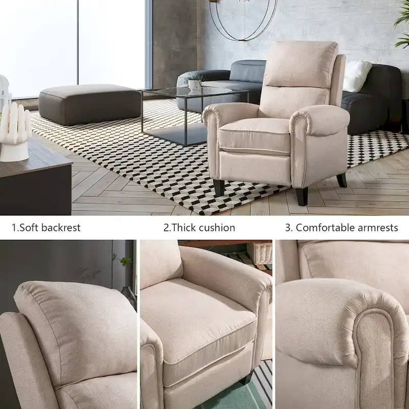 Fauteuil inclinable à dossier basculant, revêtu de chenille, avec repose-pieds fixe