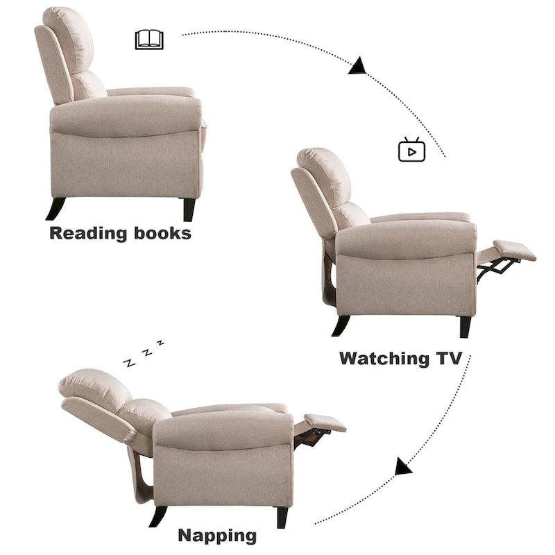 Fauteuil inclinable à dossier basculant, revêtu de chenille, avec repose-pieds fixe