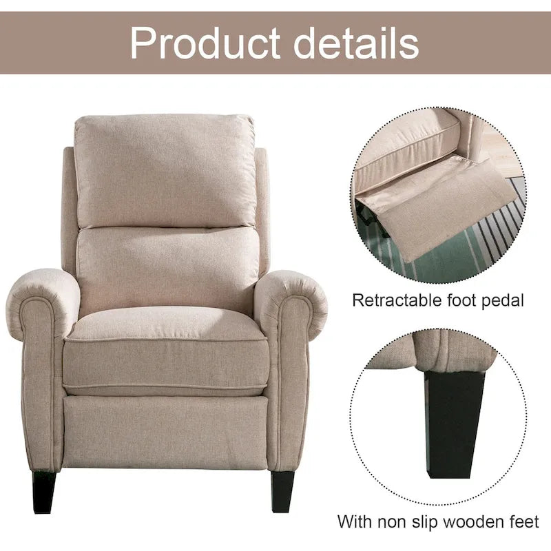 Fauteuil inclinable à dossier basculant, revêtu de chenille, avec repose-pieds fixe
