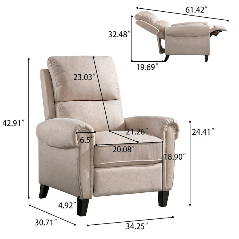 Fauteuil inclinable à dossier basculant, revêtu de chenille, avec repose-pieds fixe