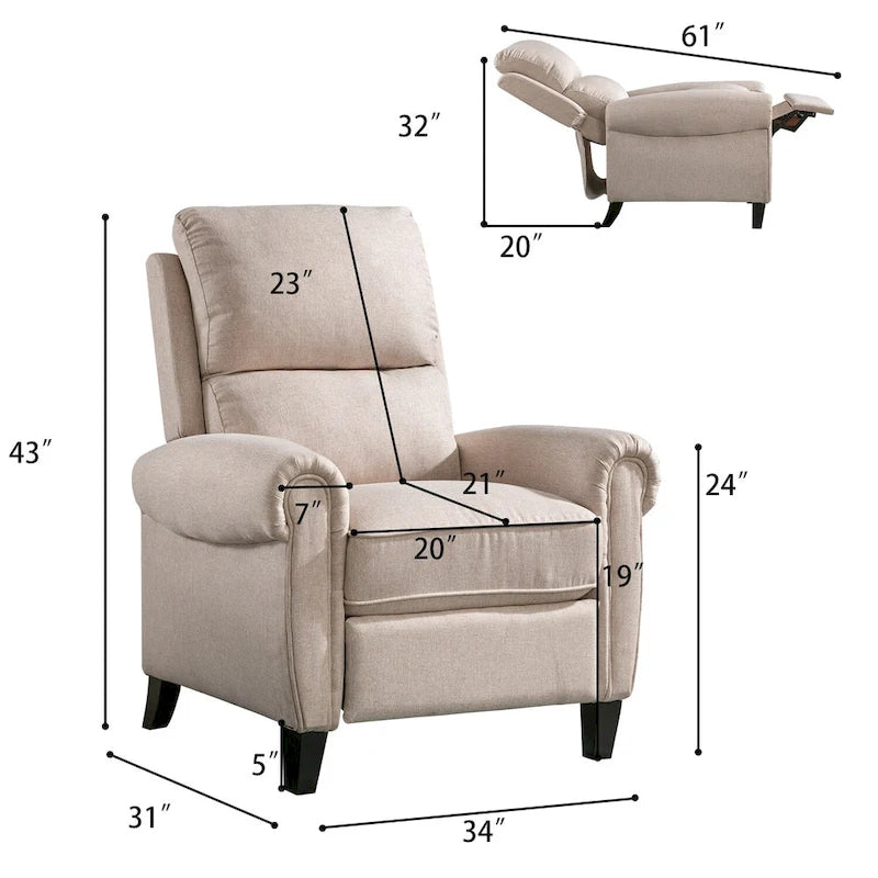 Fauteuil inclinable à dossier basculant, revêtu de chenille, avec repose-pieds fixe