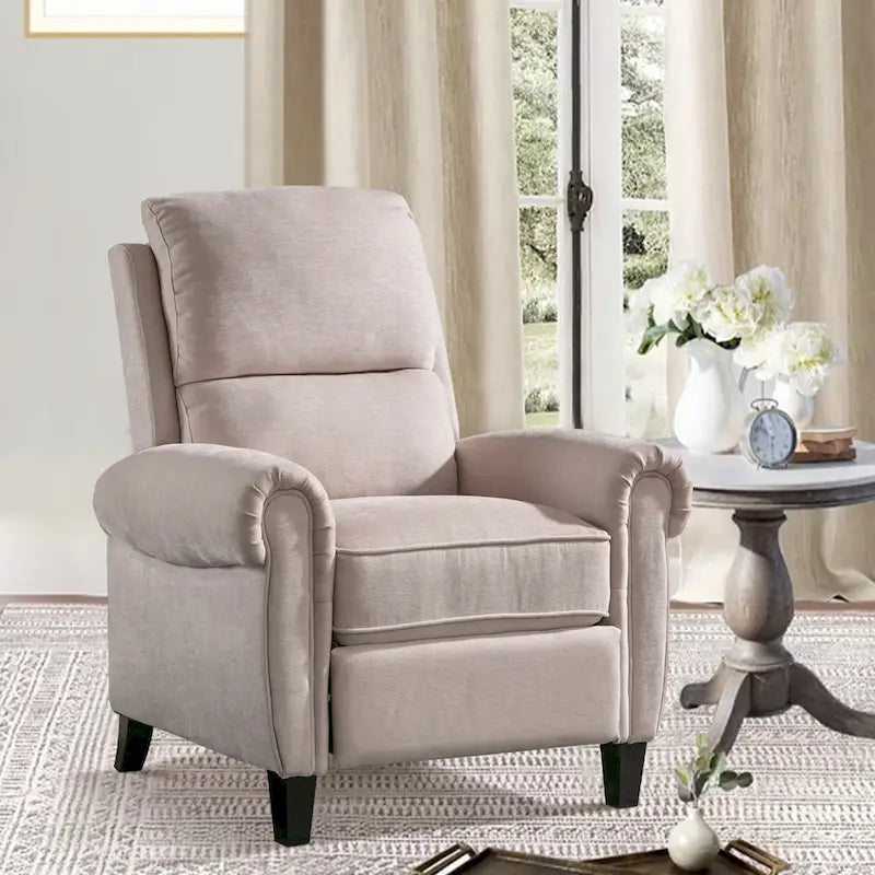 Fauteuil inclinable à dossier basculant, revêtu de chenille, avec repose-pieds fixe