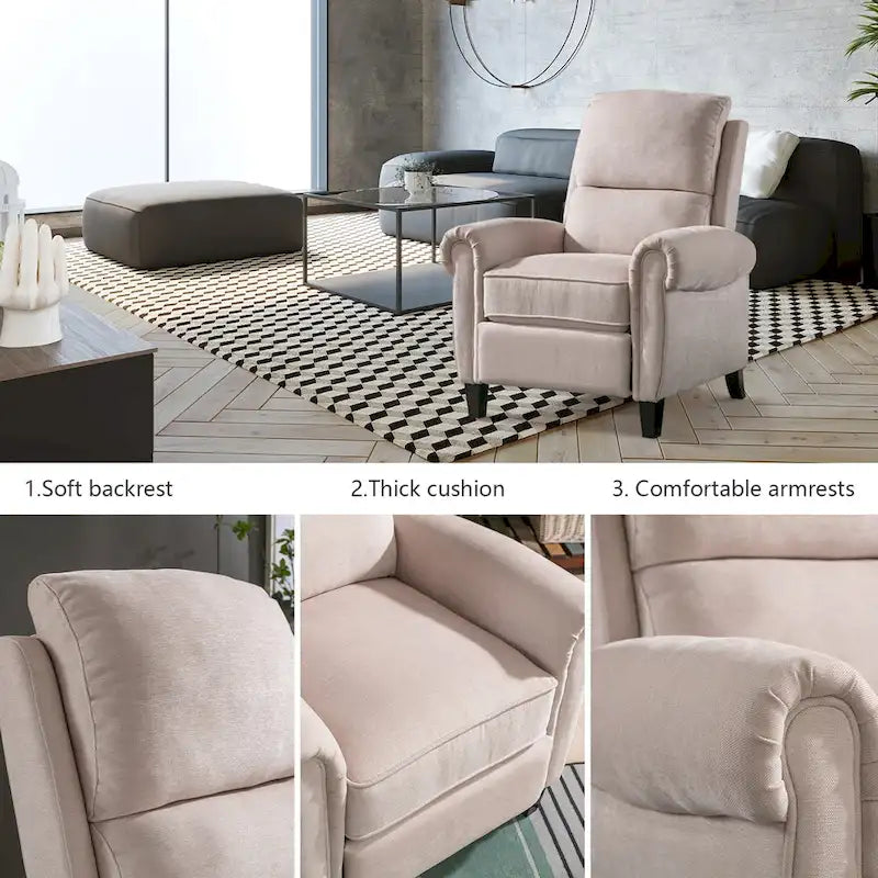 Fauteuil inclinable à dossier basculant, revêtu de chenille, avec repose-pieds fixe