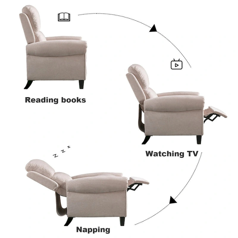 Fauteuil inclinable à dossier basculant, revêtu de chenille, avec repose-pieds fixe