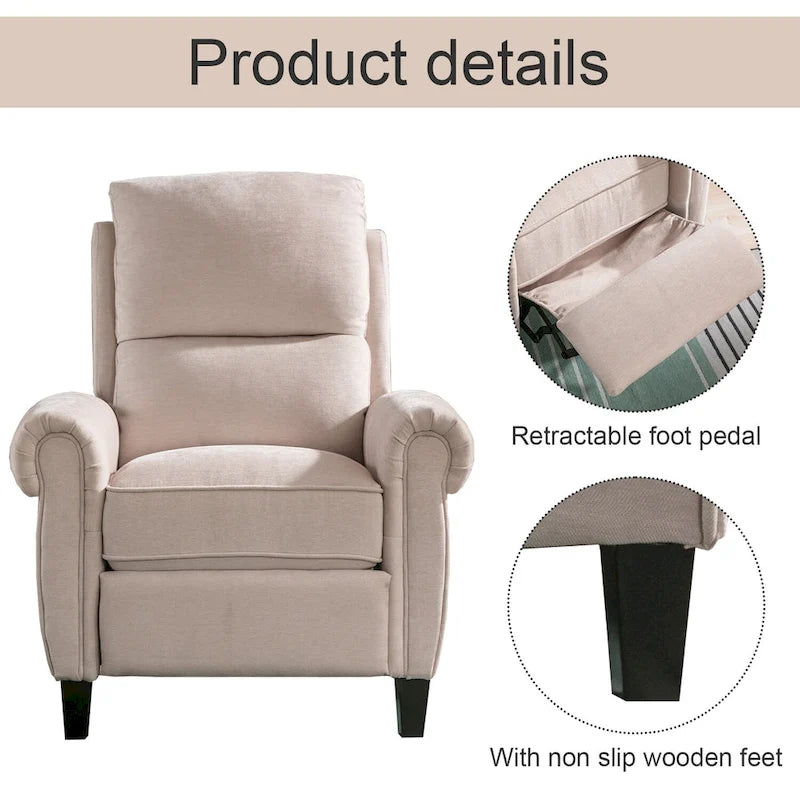 Fauteuil inclinable à dossier basculant, revêtu de chenille, avec repose-pieds fixe