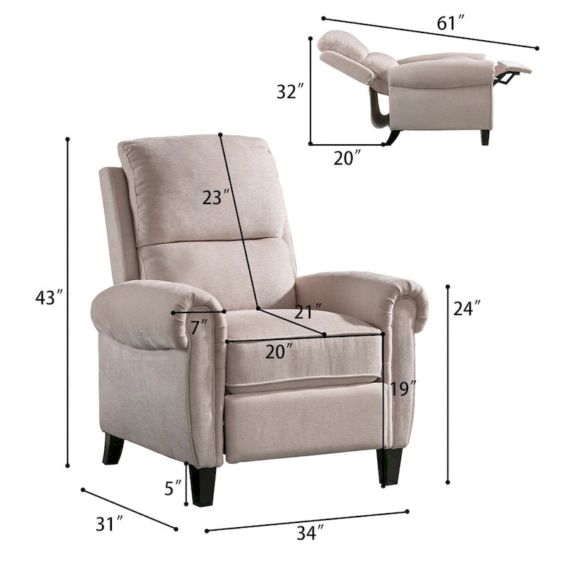 Fauteuil inclinable à dossier basculant, revêtu de chenille, avec repose-pieds fixe