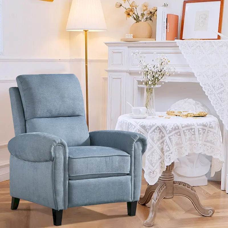 Fauteuil inclinable à dossier basculant, revêtu de chenille, avec repose-pieds fixe