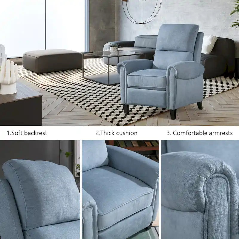 Fauteuil inclinable à dossier basculant, revêtu de chenille, avec repose-pieds fixe